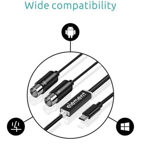 MIDI to USB C Type C Cable USB MIDI Converter with Indicator Light for Electronic Organ Computer 2