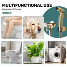 Bathroom Toilet Bidet Tap Kit Brushed Gold Wall Mounted Bidet Sprayer Shower with Shut-Off Valve