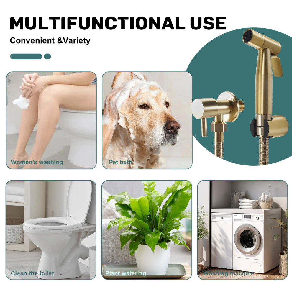 Bathroom Toilet Bidet Tap Kit Brushed Gold Wall Mounted Bidet Sprayer Shower With Shut-Off Valve 4713147268078