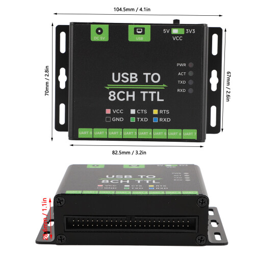Convertidor USB a TTL 8CH UART 70x104.5x28.6mm 5V 1