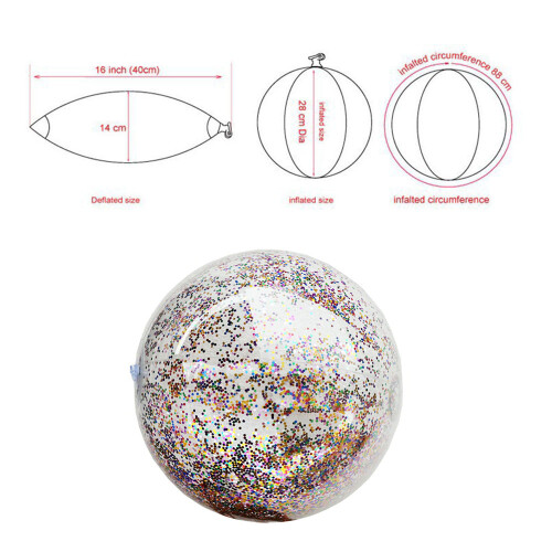 Glitter Beach Ball Inflatable 12in PVC Clear 1