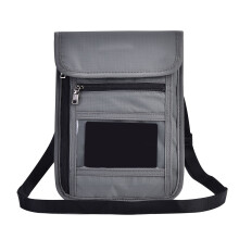 Gray Multi-Function Travel Passport Neck Bag ID Wallet Nylon Pouch
