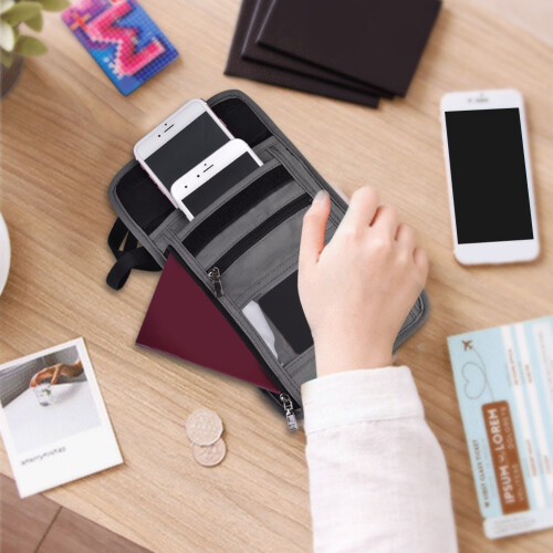 Gray Multi-Function Travel Passport Neck Bag ID Wallet Nylon Pouch 2