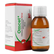 Omcet 5mg/5ml Syrup Glass Bottle | Helps relieve sneezing, runny nose, and itchy eyes - 100ml