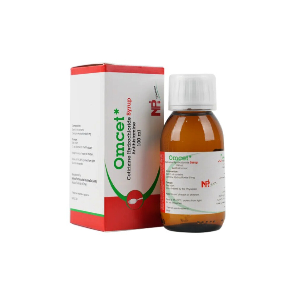 Omcet 5mg/5ml Syrup  Glass Bottle | Helps relieve sneezing, runny nose, and itchy eyes - 100ml