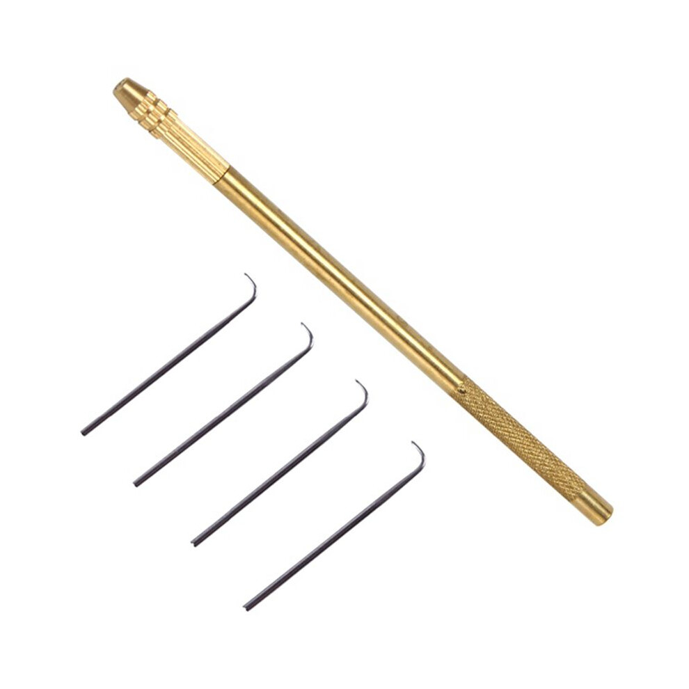Unisex 4Pcs Ventilating Needles +1 Brasss Holder Making/Repair Lace Wigs Toupee Hairpiece Wig Knotting Hook Sets Beaded Hook