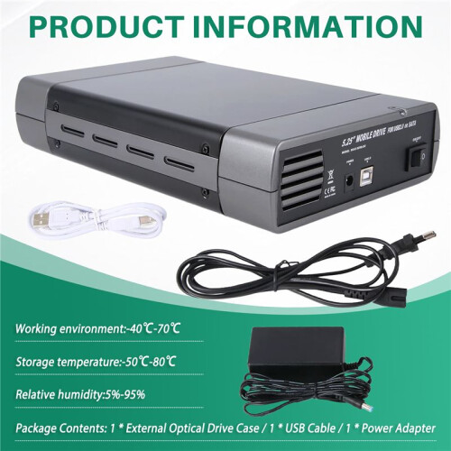 Caixa de Gabinete para Unidade Óptica Externa  USB 2.0 de 5,25 Polegadas, Adaptador para Windows XP para  PC, Plugue UE 1