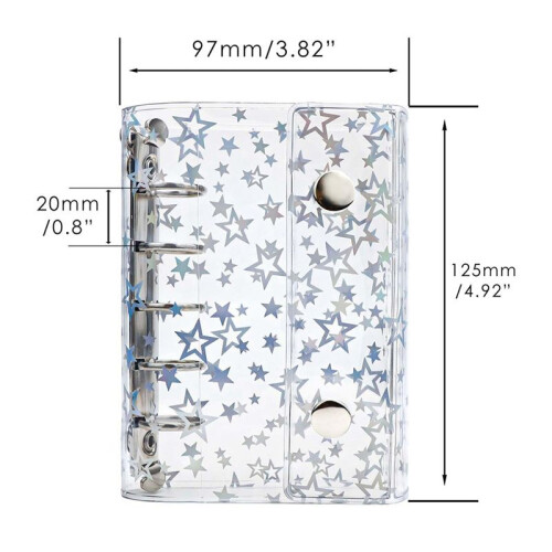 A8 Budget Binder Cover Clear PVC 5 Ring Binder Glitter Star Refillable Notebook Shell Protector with 2 Snaps 2