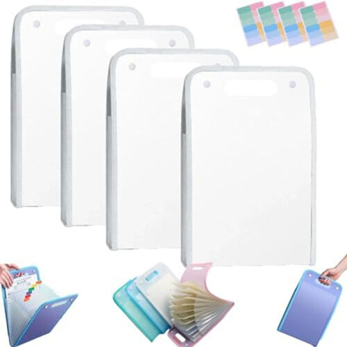 4PCS Extended Waterproof Folder, Vertical File Manager with Handle 13 Pocket A4 Multi-Page Portable Office Folders A