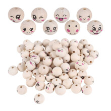 8 Styles Wooden Beads with Face 20 mm Smile Face Wooden Bead Natural Wood Beads Round with Hole Pack of 80
