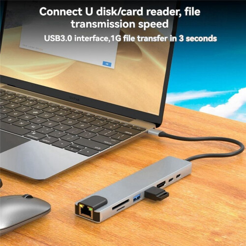 USB-C Hub with Ethernet, 4K HD, USB 3.0,  Card Reader, 87W PD Charging High-Speed Data Transfer for Windows,MacOS 2