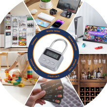 Metalen Timer Lock Lcd-Scherm Multifunctionele Elektronische Tijd 99 Uur Max Timing USB Oplaadbare Timer Hangslot, Zilver