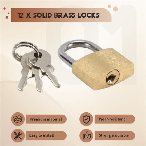 12 Pack  Padlock Small Padlock Solid Brass Locks with 3 Key for Luggage Lock,Backpack,Gym Locker Lock,Suitcase Lock 1