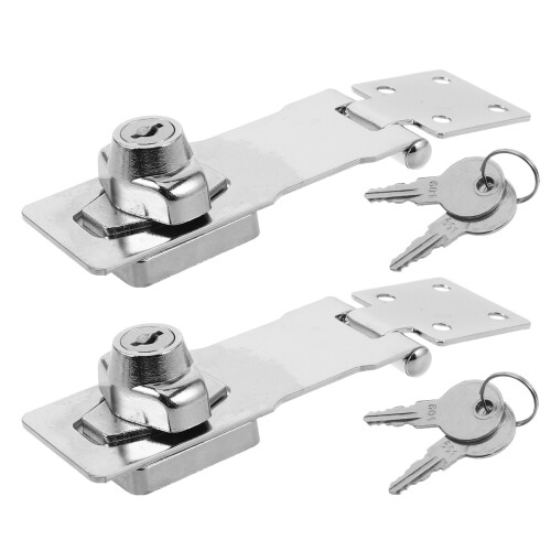 5Sets Stainless Steel Hasp Clasp Latch Lock with Key Silver for Drawer 2