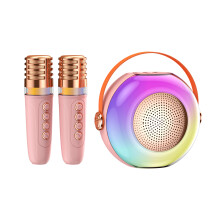 Wireless Karaoke System with 2 Microphones, RGB Light, 5W, 140mm in Beige/Black/Pink