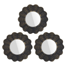 Set Of 3 Wall Mirrors Brushed Copper Hanging Circular Framed Home Décor Ornate