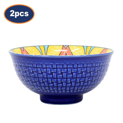 Dessert Bowl Set Stoneware Blue Mandala 12cm Snacks Pudding Bowl Decorative 2pcs