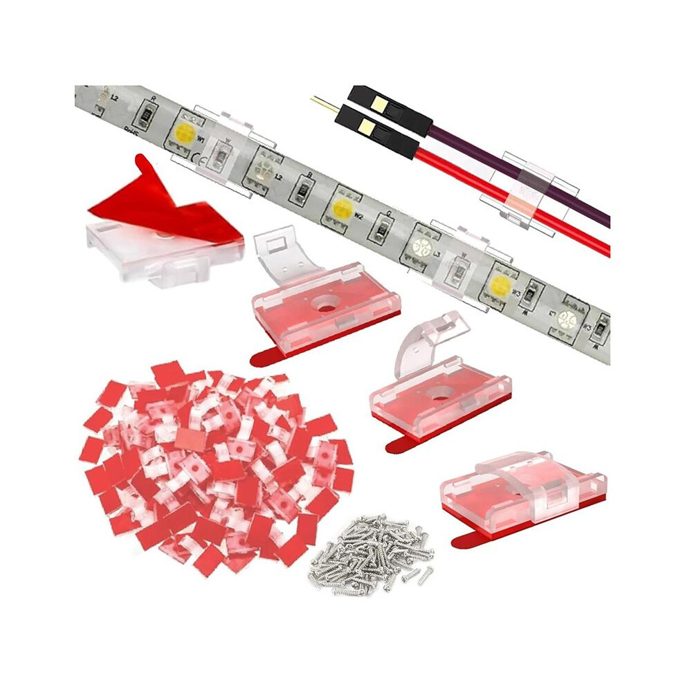 100Pcs Mounting Clips For Led Light Strips With Self-Adhesive Tape + Screw Light Clips For Indoor Light Strips 4711680259720