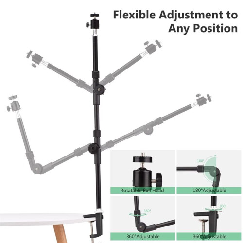 1/4 ST-01 Bracket Flexible Foldable Desk Mount Stand Ballhead Adapter for Fill Light LED Ring Light Camera Smartphone 2