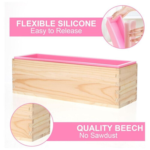 4 Pcs Rectangular Soap Molds Kit with Cutters - 42oz Flexible Silicone Loaf Soap Mold with Wooden Box 2