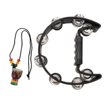 Handgehaltenes schwarzes Tamburin mit Glöckchen fürPartys & Konzerte, 24 cm