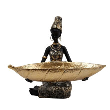 Bandeja de Resina para Mulher Negra - Decoração de Luxo para Casa, Sala de Estar, Porta-Doces, Recipiente, Decoração de Mesa, Enfeites de Fruteira