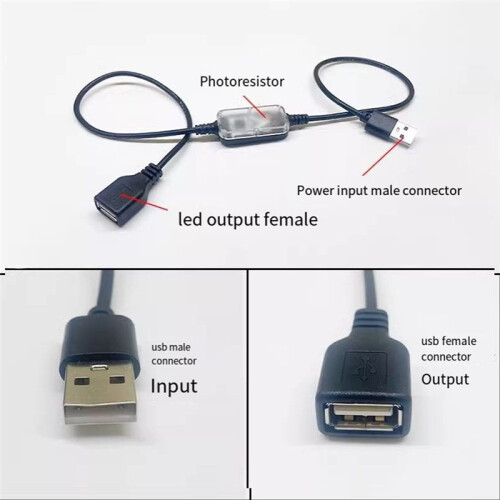 Light Sensor  5V 12V USB Wire Day Auto- Light Sensor Cable for Home Security and Lighting 2
