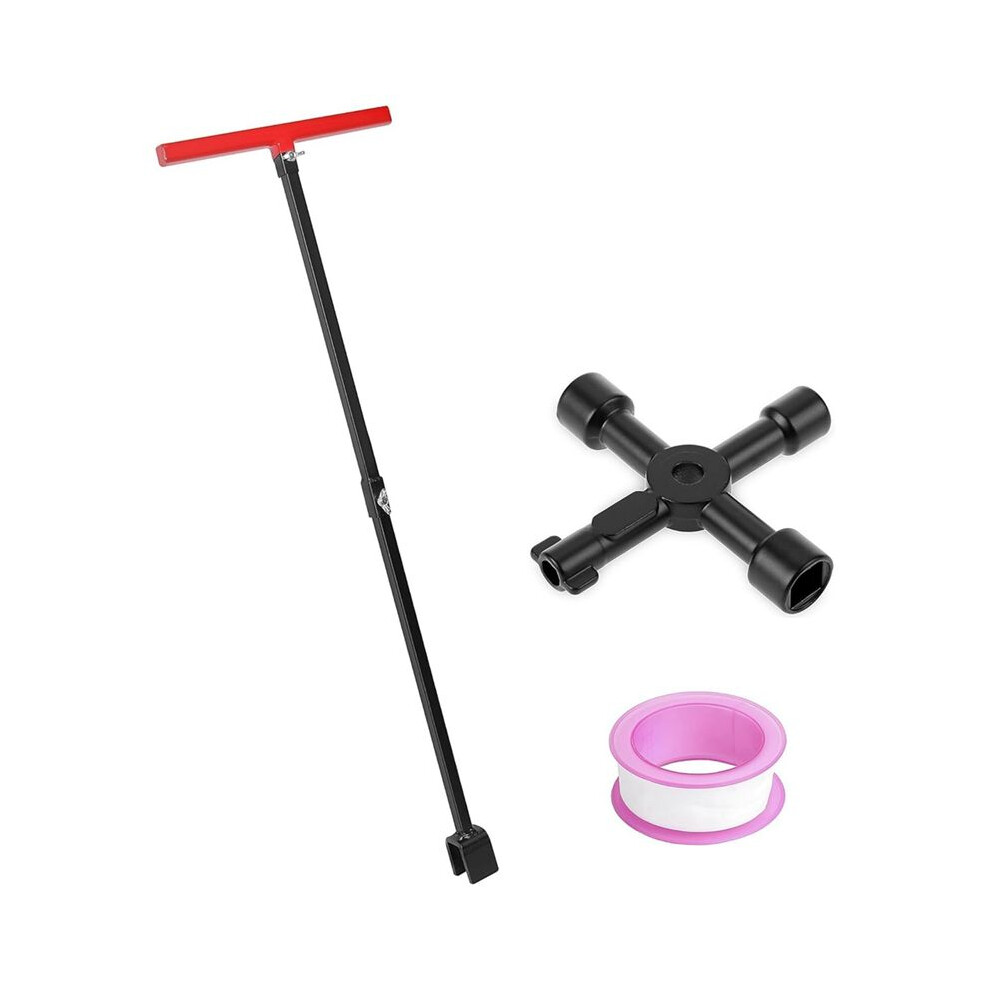 Water Meter Key With 4-Way Utility Key,Water Shut Off Tool For Curb Main,Underground Stop/Waste,T-Handle&U- 4712591315451