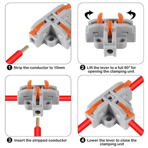 10Pcs Compact Wire Conductor Connector, T-Shape Lever Nut Wire Connector, Quick Splitter 3 Way Electrical Connectors 2