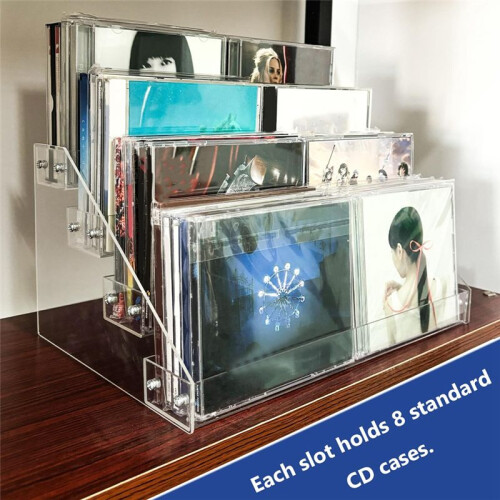 4Tier Clear Acrylic CD Holder Cascading CD Storage Rack,DVD/CD Display Rack & Vinyl Record Storage Stand 1