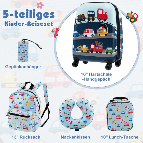 Kids' 5-Piece Luggage Set: 16"" Suitcase, Backpack, Blue 1