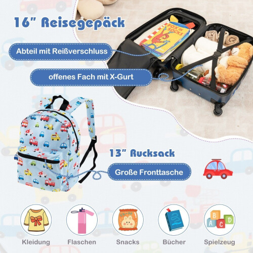 Kids' 5-Piece Luggage Set: 16"" Suitcase, Backpack, Blue 2