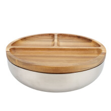304 Edelstahl-Mixschüssel mit Holzdeckel, Lebensmittelaufbewahrung, 1.0 l (35,8 oz)