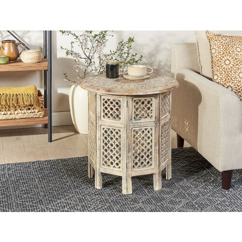 Beliani Side Table SANTRA Mango Wood Light Brown 1