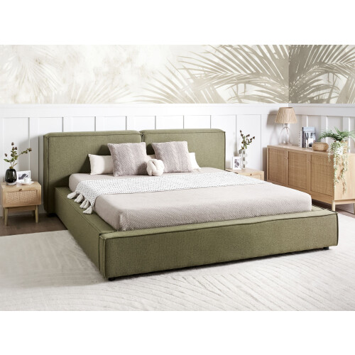 Beliani Bed Fabric LINARDS 180 x 200 cm (EU Super King) Olive Green 1