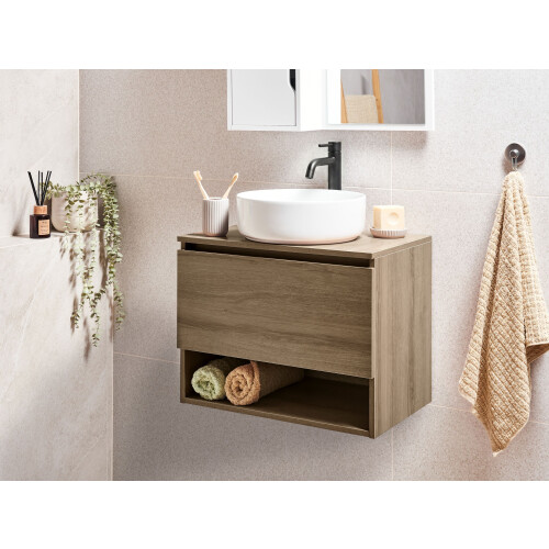 Beliani Wall Mounted Vanity Unit NATAL 60 cm Light Brown 1