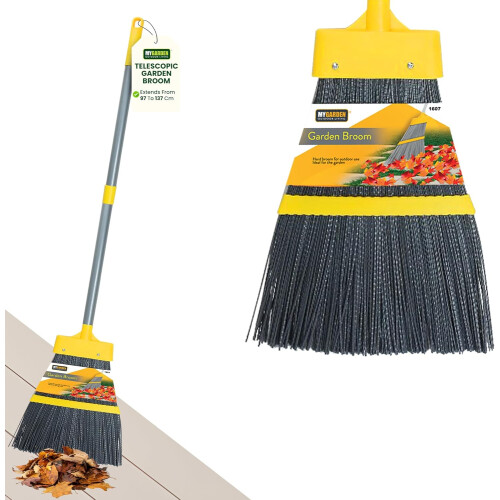 Garden Broom 137cm Extendable for Outdoor Sweeping