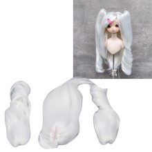 Peluca para muñeca de 22-23 cm, cola de caballo de seda blanca, 2 clips