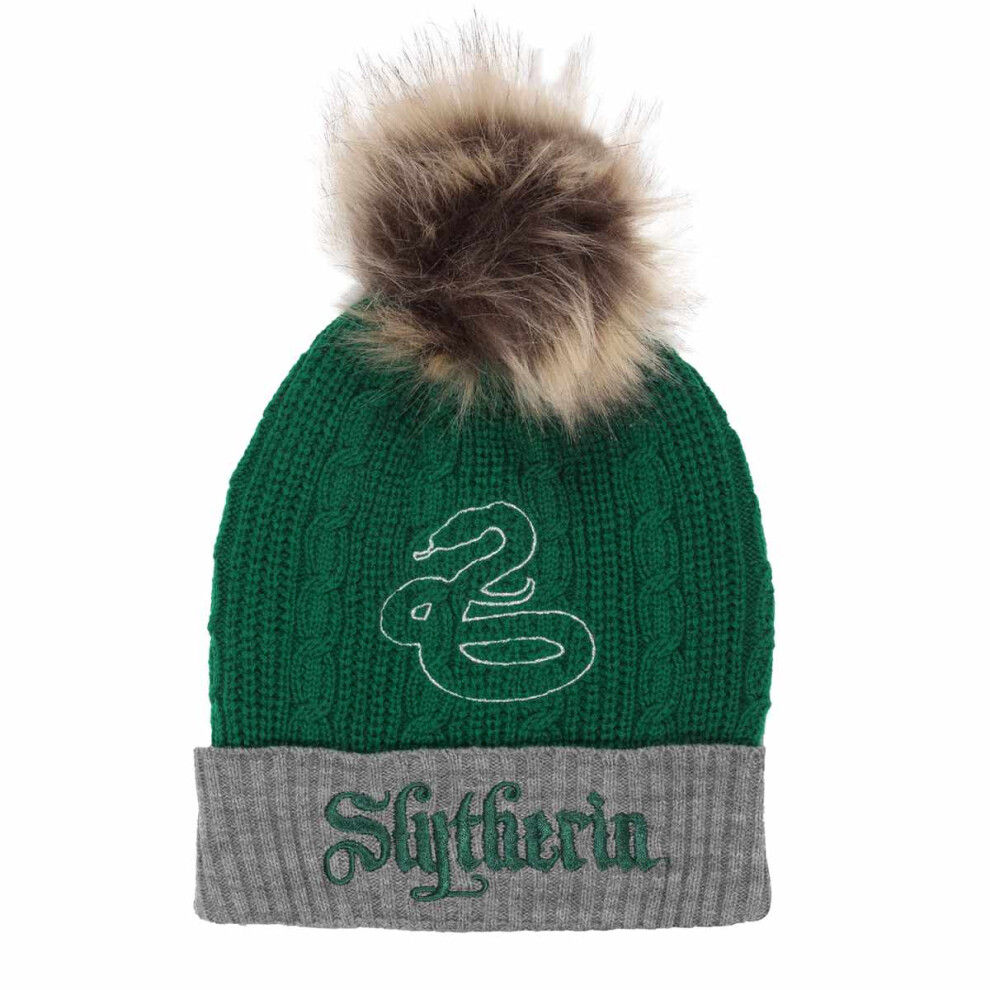 Harry Potter Slytherin Pom Pom Beanie Grey
