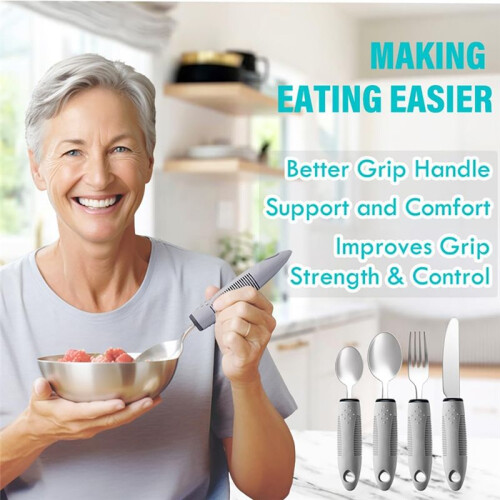 Adaptive Utensils Set, Adaptive Utensils 4pcs for Hand Tremors,Elderly, Arthritis,Parkinsons-Built  Utensils 2