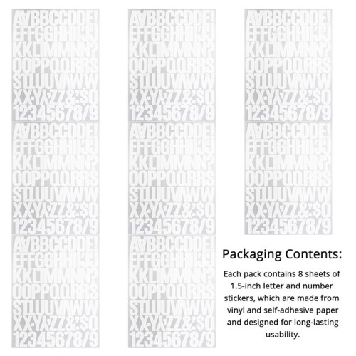 8 Folhas de Adesivos de Letras e Números de 1,5 Polegadas, 576 Peças de Adesivos de Alfabeto com Letras Decalques para Scrapbooking Branco 2