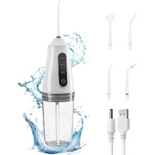 Portable Water Dental Flosser with 4 Jet Tip, 3 Mode Cordless Rechargeable Teeth Cleaner, Powerful(White)