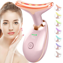 Red-Light-Therapy-for-Face-and-Neck, 7 Color Face Massager Tool for Wrinkles, Double Chin(Pink)