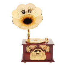 Gramophone Music Box, Classical Trumpet Gramophone Cosmetic Box and Jewelry Box Home Decoration(Brown)
