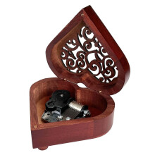 Wind Up Music Box, Heart Shaped Vintage Wood Carved Mechanism Musical Gift for Lover Girlfriend(Brown)