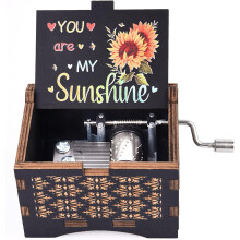 Music Boxes You are My Sunshine,Unique Hand-cranked Wooden Engraved Vintage Music Box, Anniversary(Brown)