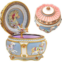 You are My Sunshine Music Box Carousel Horses Unicorn Musical Box with Sankyo 18-Note Wind Up(Blue)