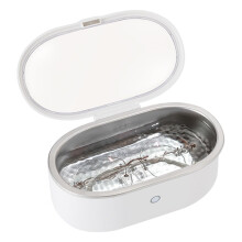 Denture Cleaner Machine Dental Ultrasonic Cleaner 48kHz with Cleaning Rack for Jewelry Glasses(White)