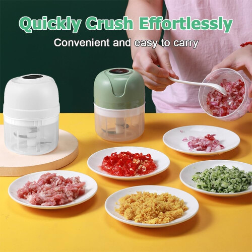 Electric Garlic Chopper,250ML 3-Leaf Blade Portable Small Food Processor with USB Charging(Green) 2