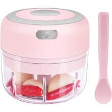 Electric Mini Garlic Chopper [Portable, Wireless, 100ml] Mini Electric Chopper with Spoon, Electric(Pink)